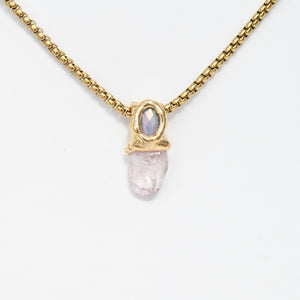 Raw Rose Quartz & Glass Bead
