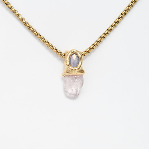 Raw Rose Quartz & Glass Bead
