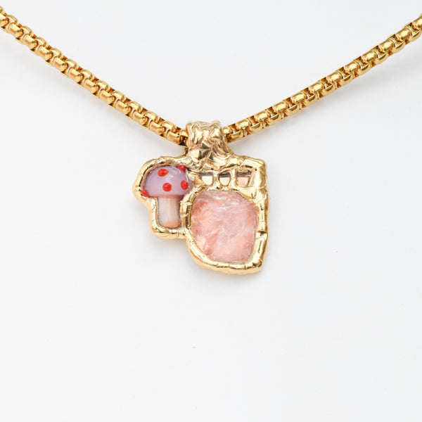 Rose Quartz with Pinky Mushroom and 🪩 stuff 🤍