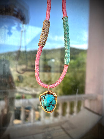 Turquoise & hand wrapped chain